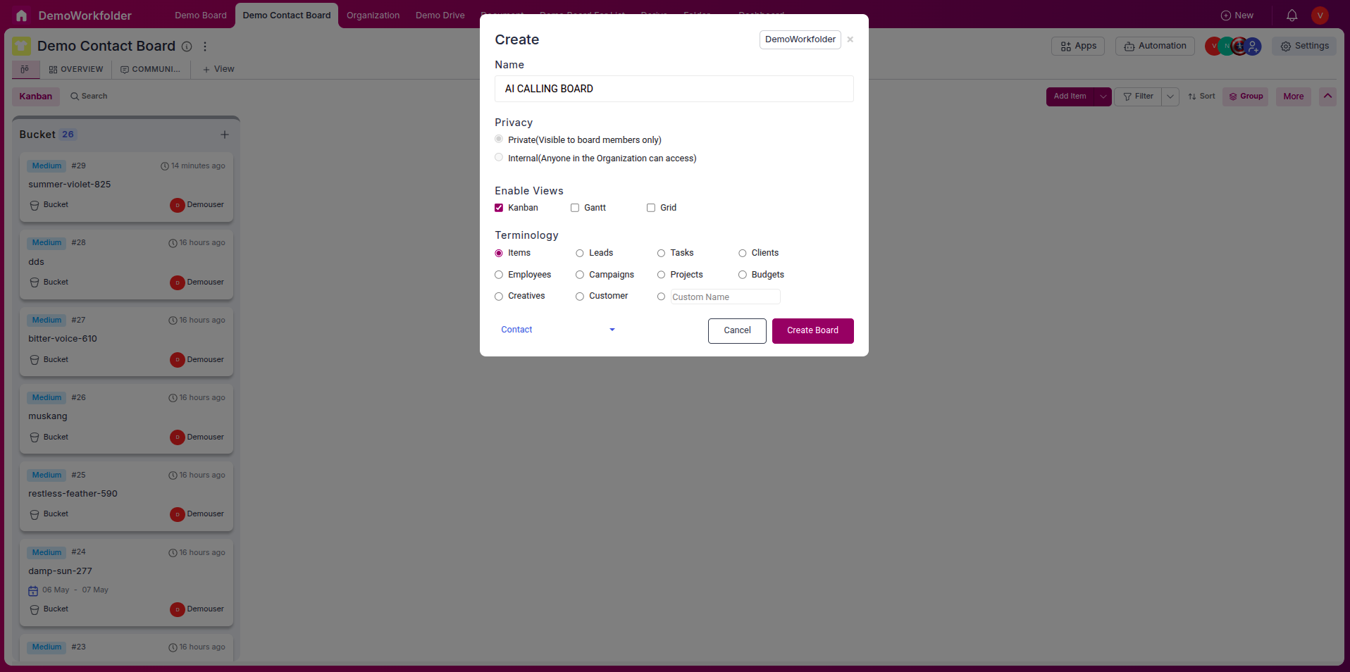 Creating Contact Board in Pronnel