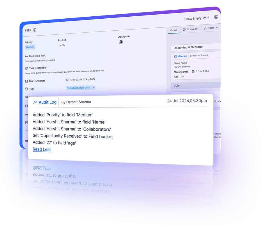 Audit logs and comments track changes and communication history for transparency and accountability.