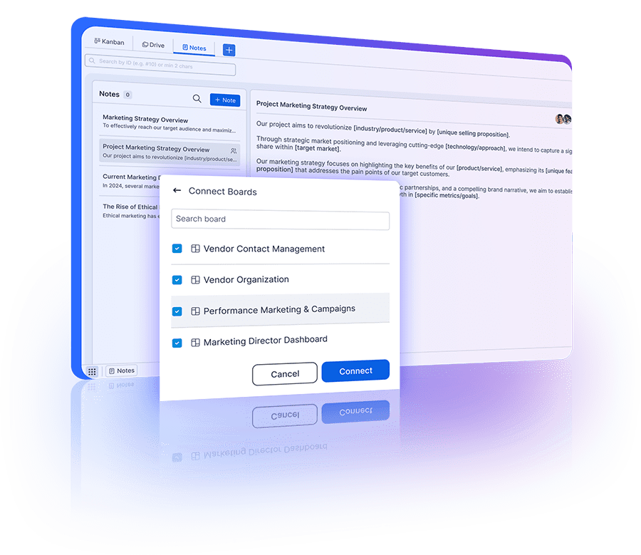 Board-level notes with shared access and collaboration features for effective teamwork.