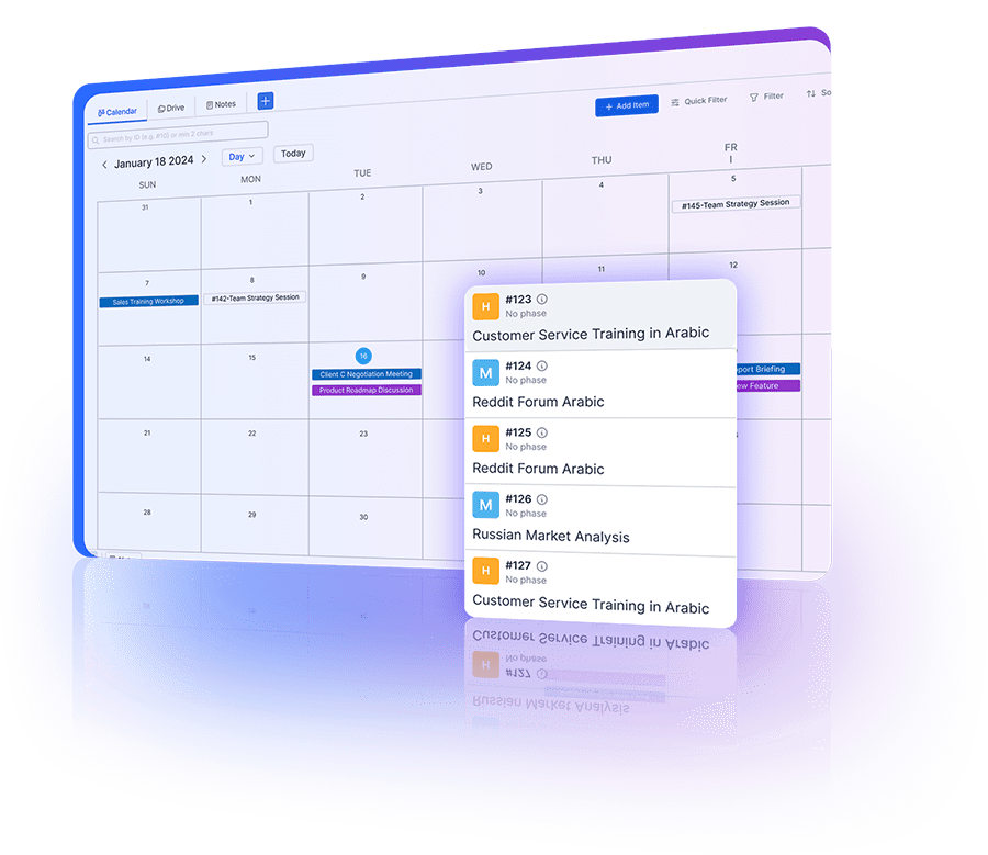 Calendar view for clear date-based visualization of tasks and efficient event management.