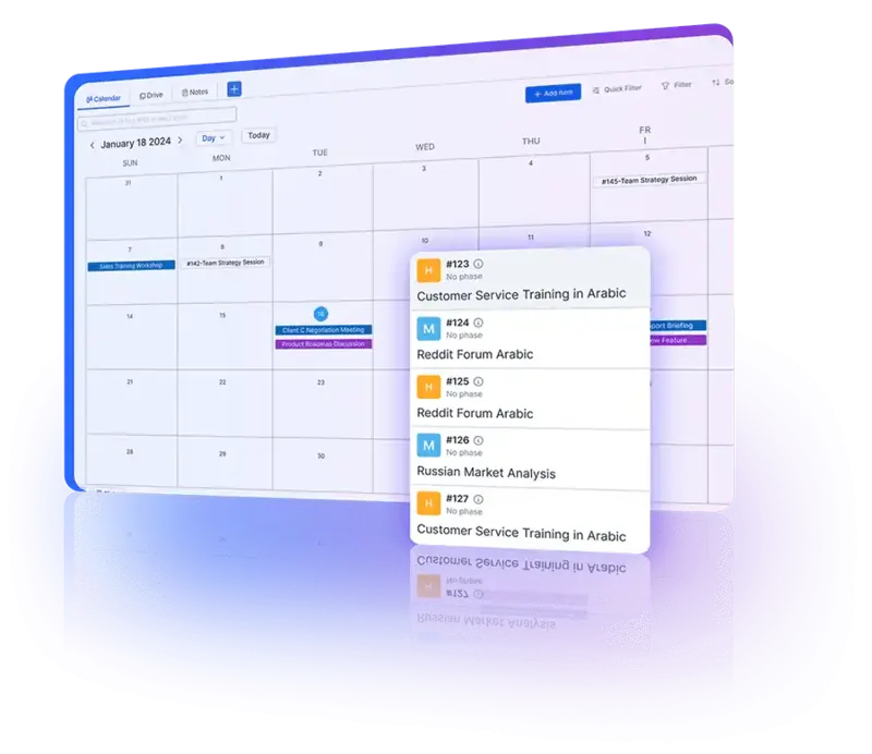 Calendar view for clear date-based visualization of tasks and efficient event management.