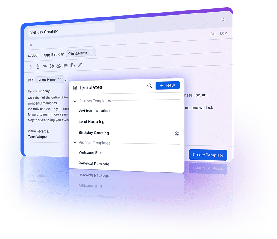 Save time by deploying email templates for standard replies. Customizable with personalized fields.