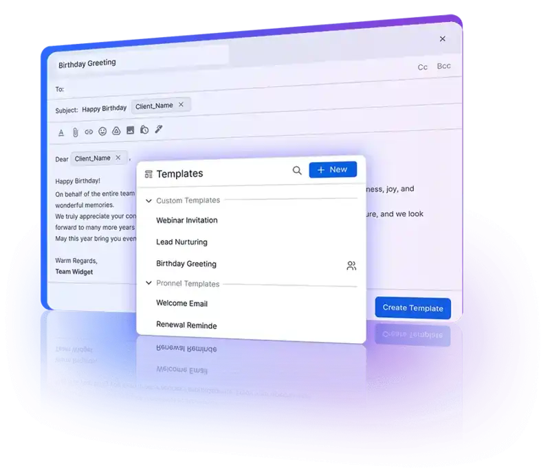 Save time by deploying email templates for standard replies. Customizable with personalized fields.
