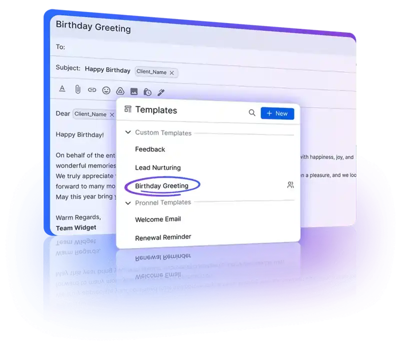 Using pre-approved email templates for efficient and consistent communication in the CRM system.