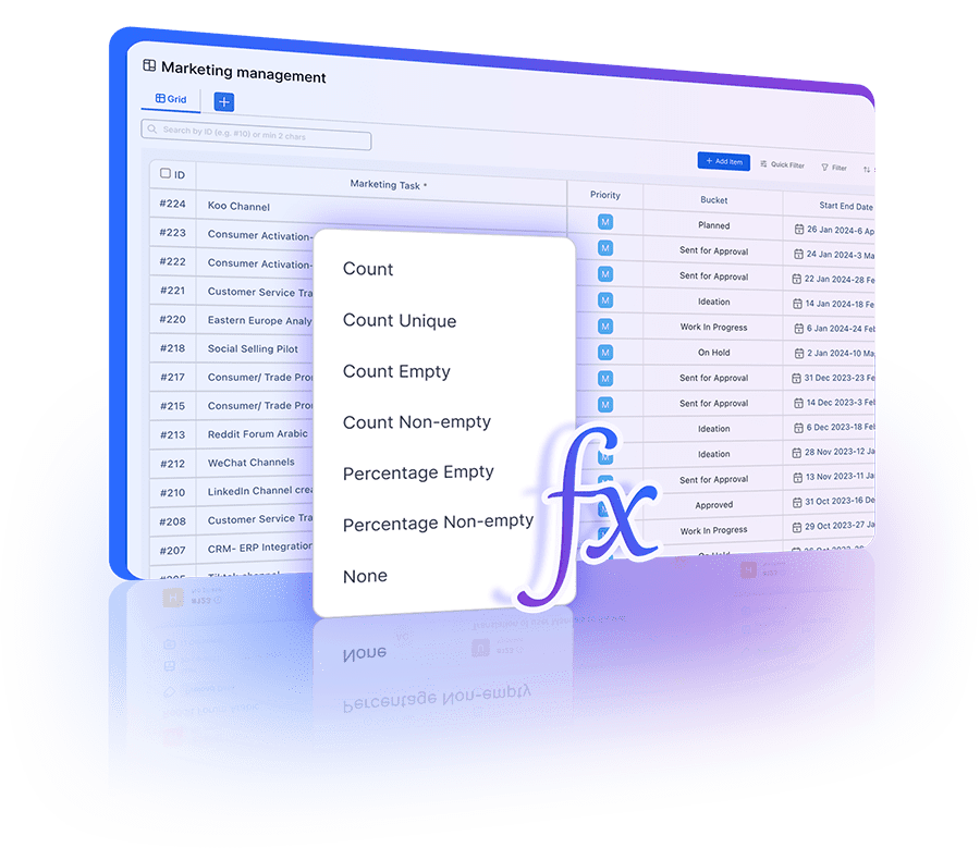 Grid view with customizable columns for detailed and structured data organization in CRM.