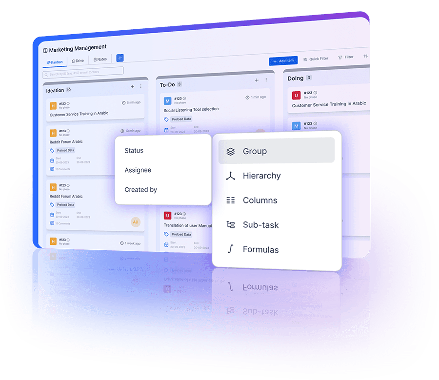 Kanban view displaying grouped leads for more efficient and organized management.