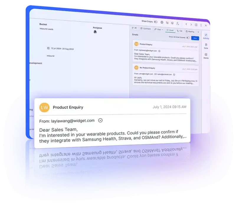 Create Service Desk tickets or leads in the Sales Funnel directly from received emails.