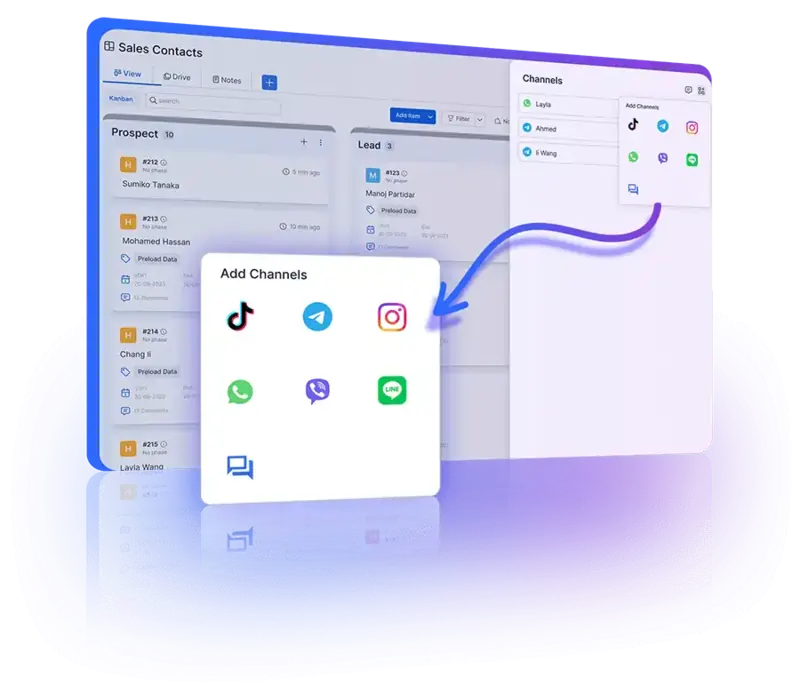Facebook Messenger, Instagram DM, WhatsApp, Telegram.