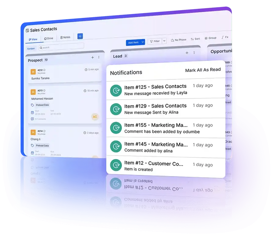 Real-time notifications and reminders for tasks, meetings, and calls to enhance productivity and efficiency.