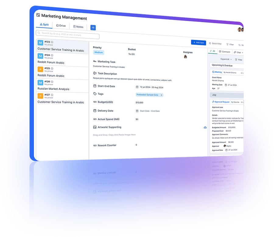 Split view designed for streamlined task management and quick navigation within CRM.