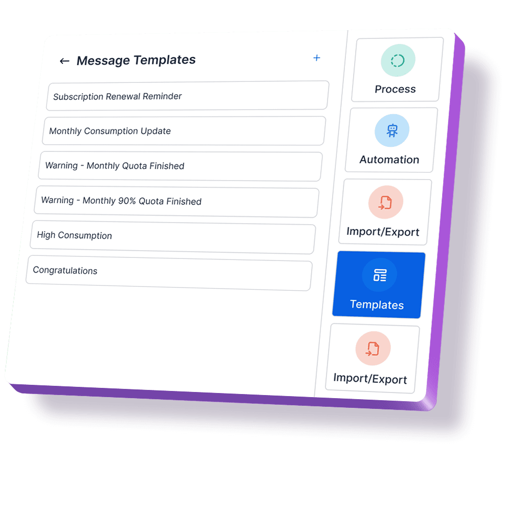 Standardized email, chat, and PDF document templates are available for efficient communication.