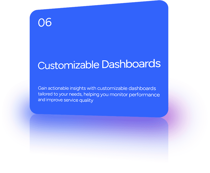 Gain actionable insights with customizable dashboards tailored to your needs, helping you monitor performance and improve service quality.