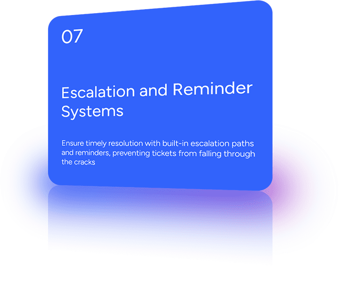 Ensure timely resolution with built-in escalation paths and reminders, preventing tickets from falling through the cracks.