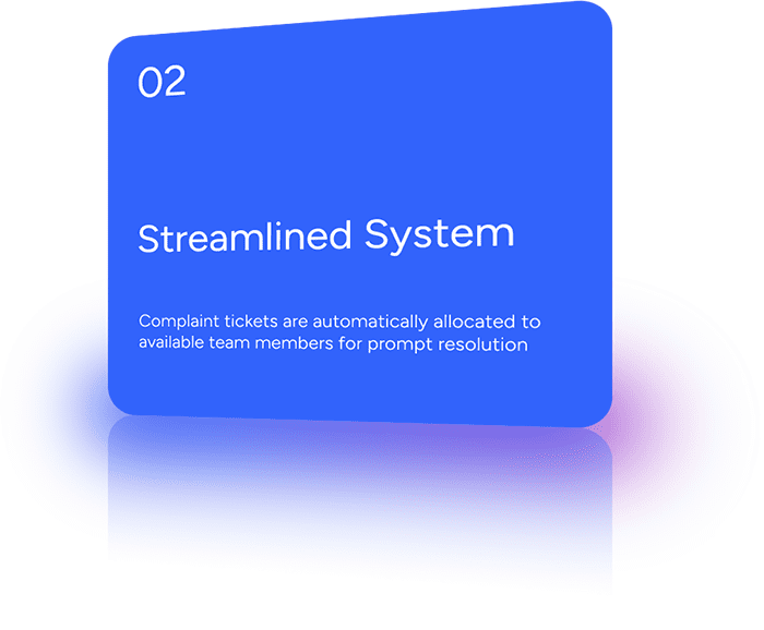 Complaint tickets are automatically allocated to available team members for prompt resolution.