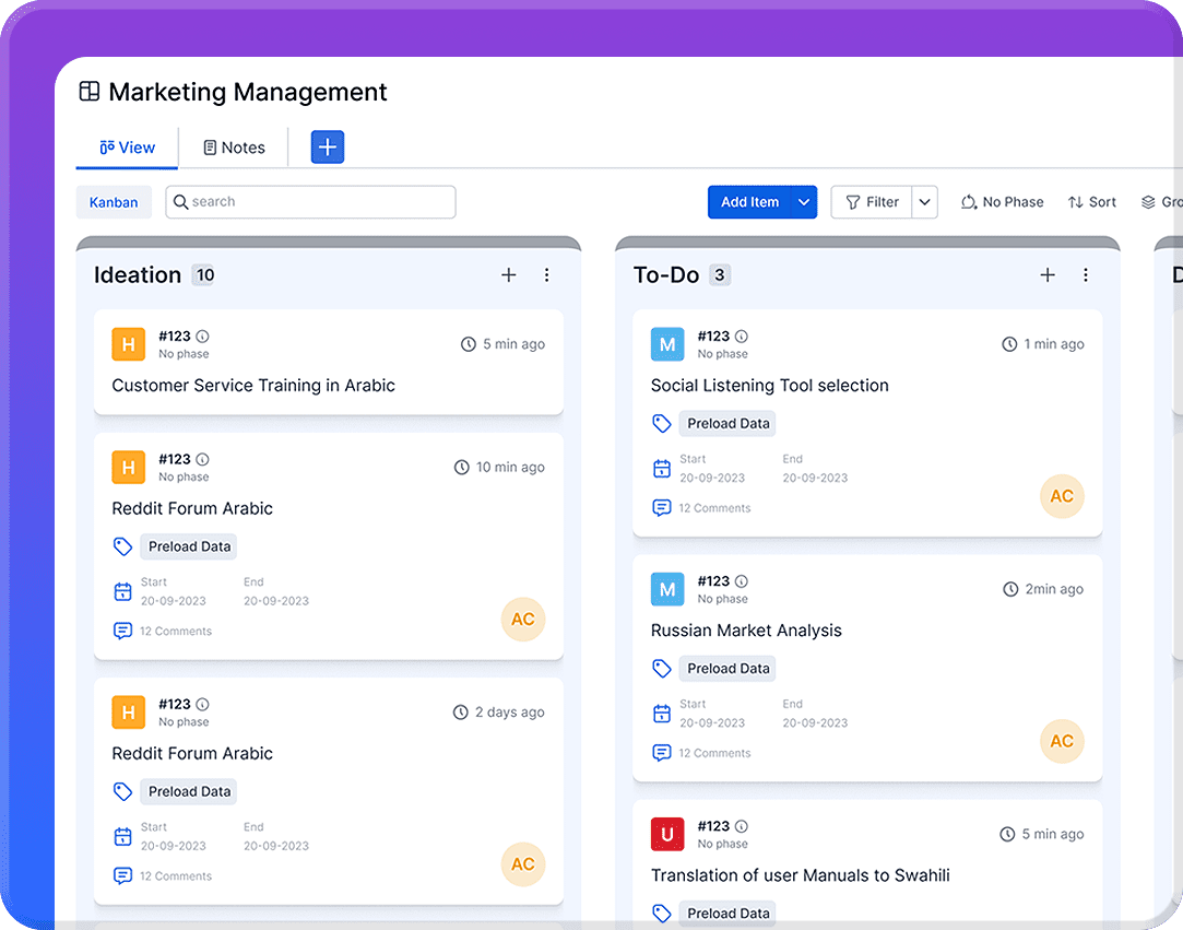 Pronnel's Kanban task board: visual workflow and task management for streamlined project tracking.