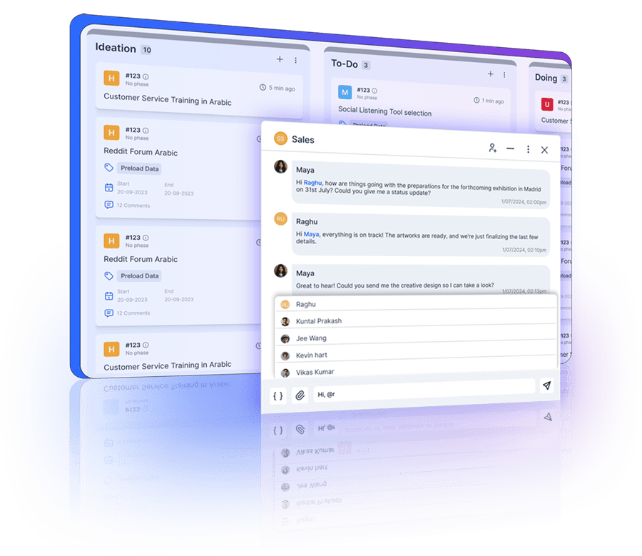 Tagging team members and receiving notifications in internal chat for instant updates and responses.