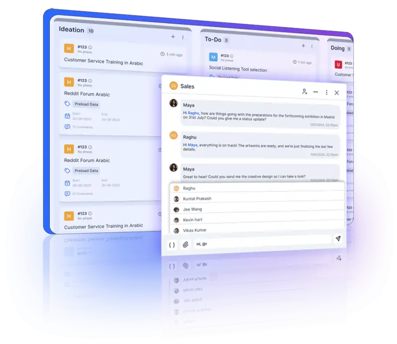 Tagging team members and receiving notifications in internal chat for instant updates and responses.