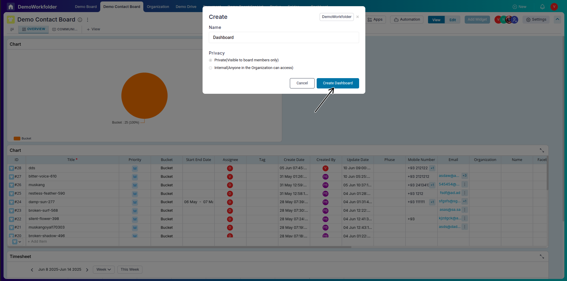 Access Dashboard from Sidebar