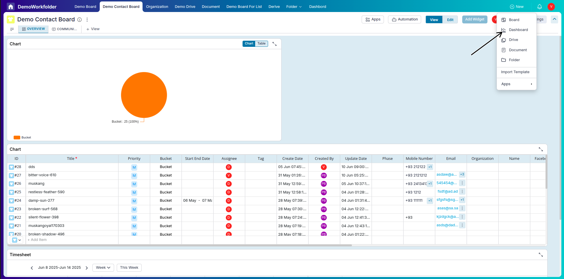 Access Dashboard from Sidebar