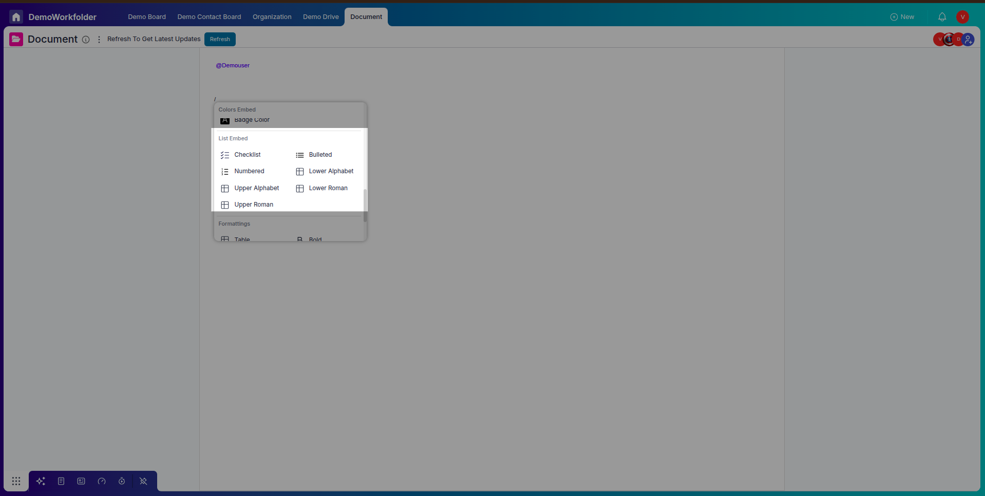 Checklist in document