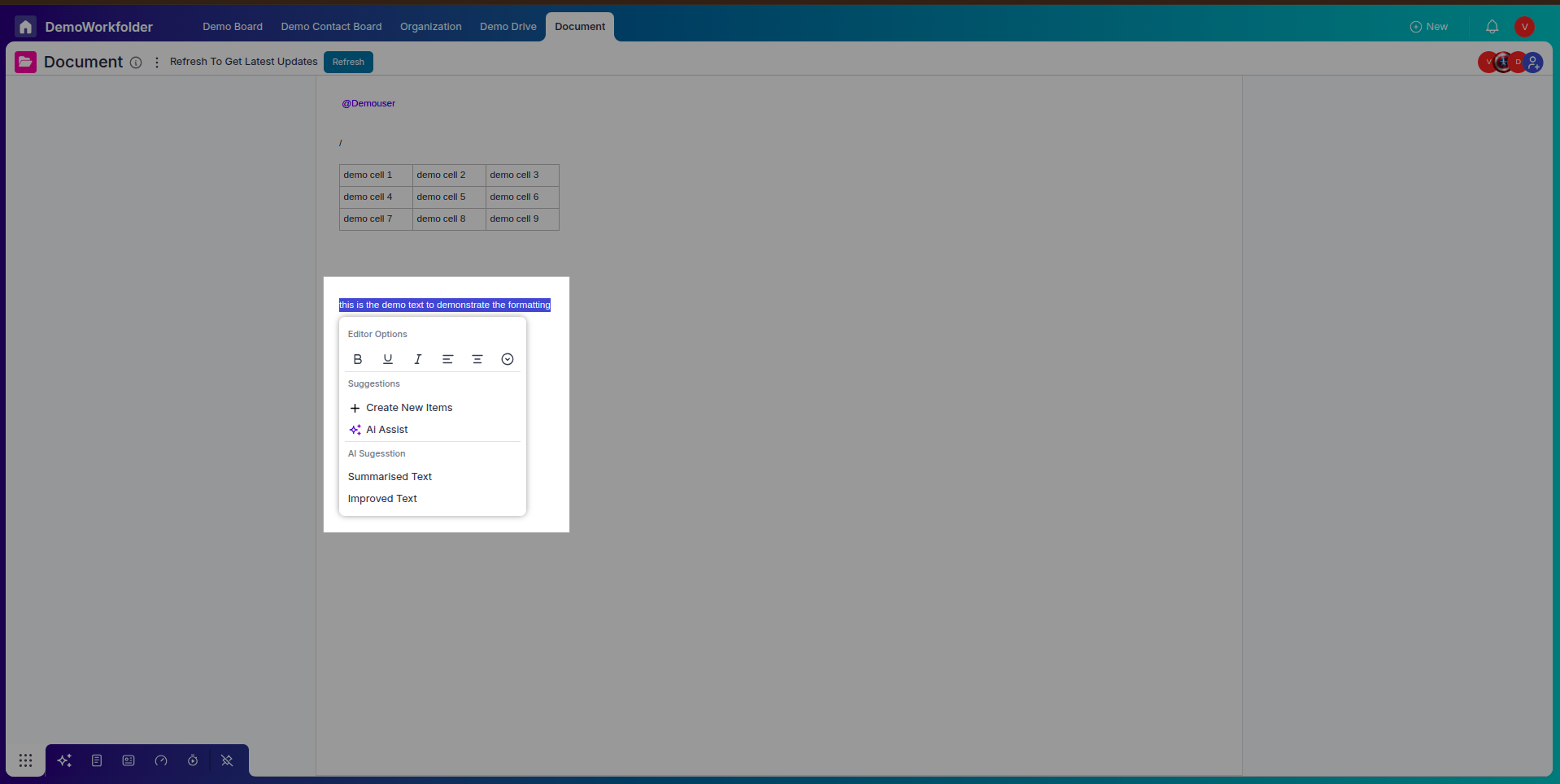 Text formatting options