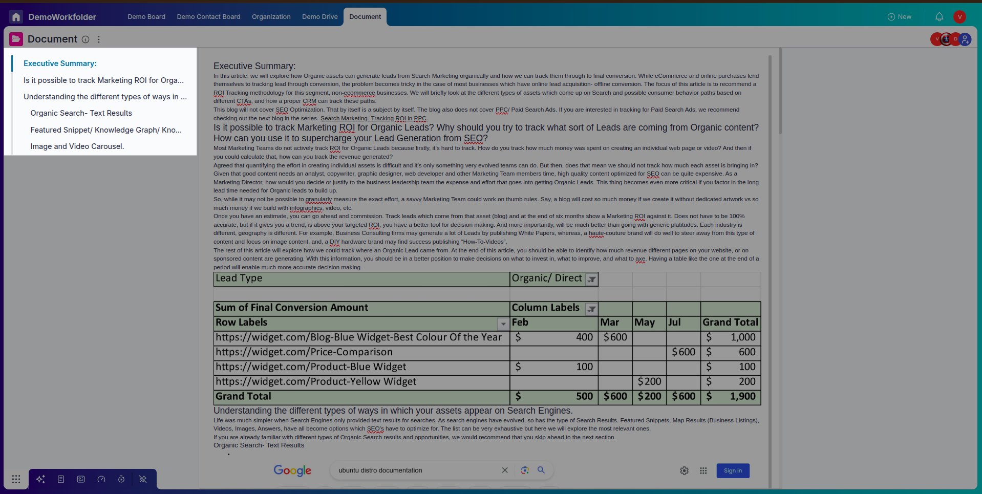Document sidebar navigation