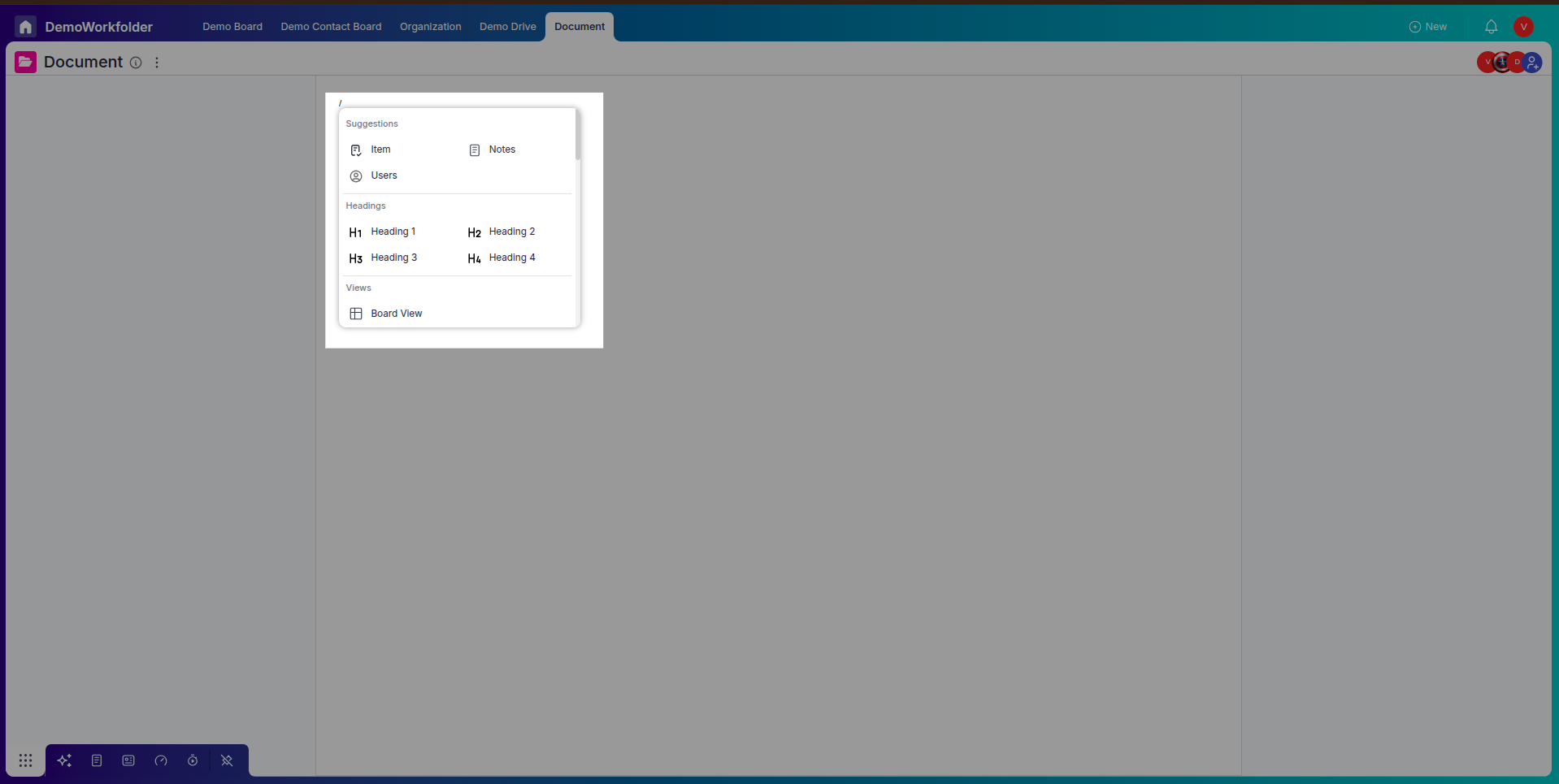 Slash command menu