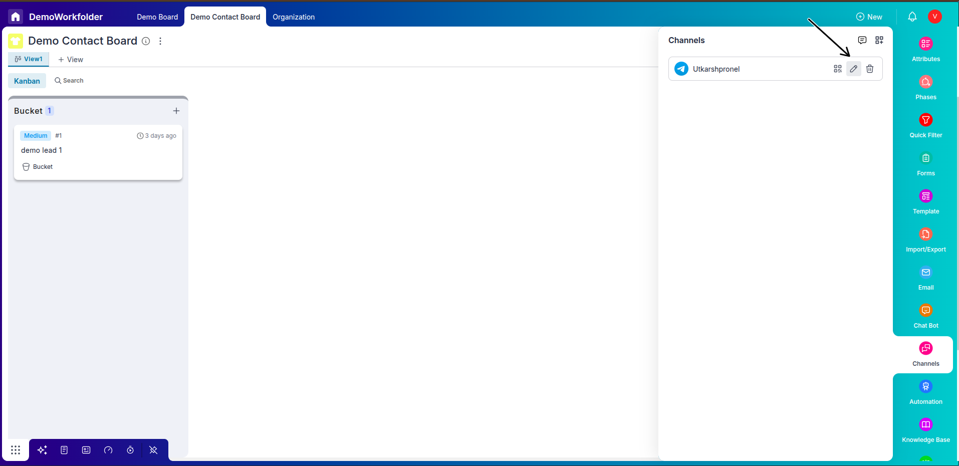 Click on connect button to complete the Telegram integration with Pronnel