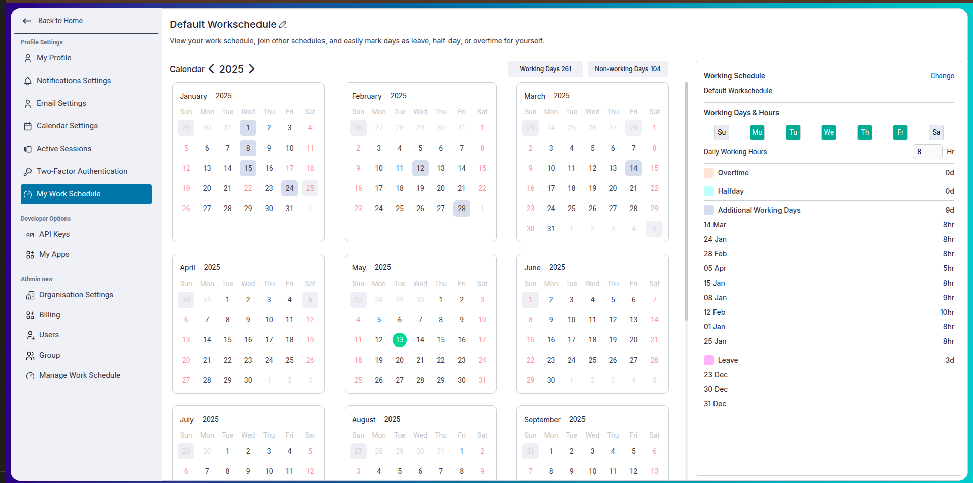 Edit User - Work Schedule