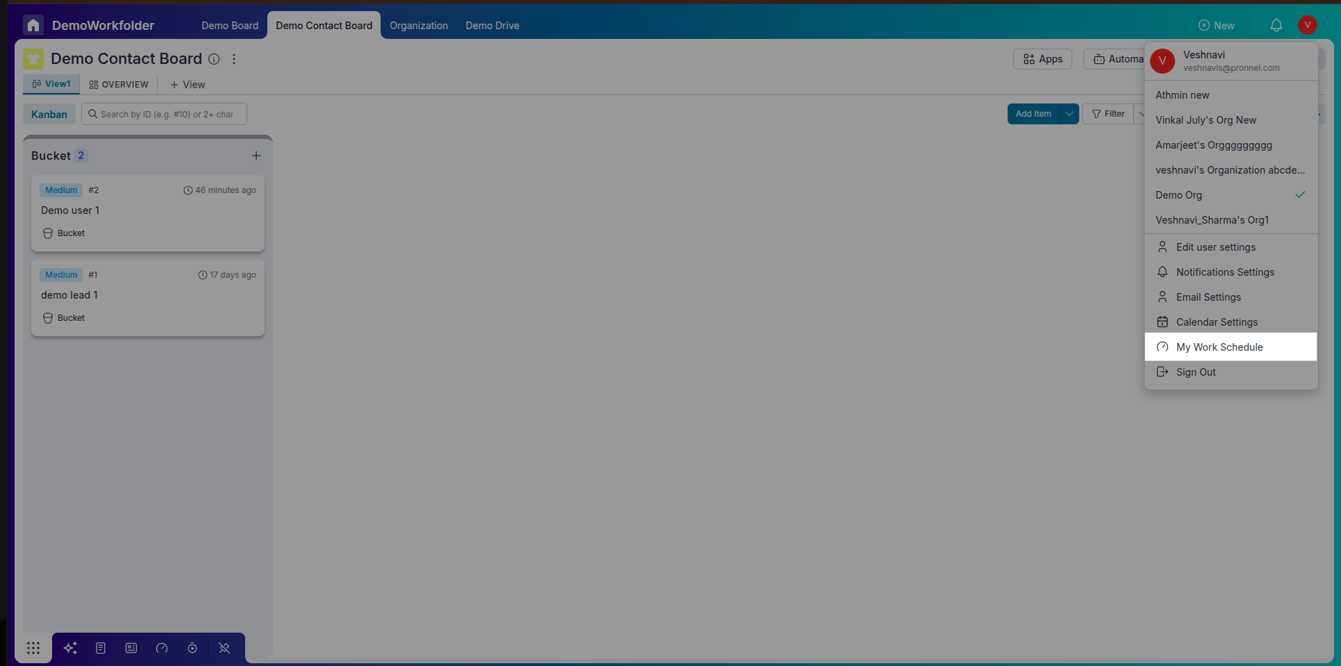 Edit User - Work Schedule
