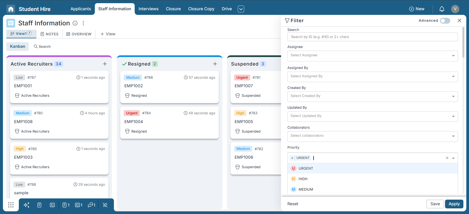 Applying a filter to display only High Priority items in Pronnel.