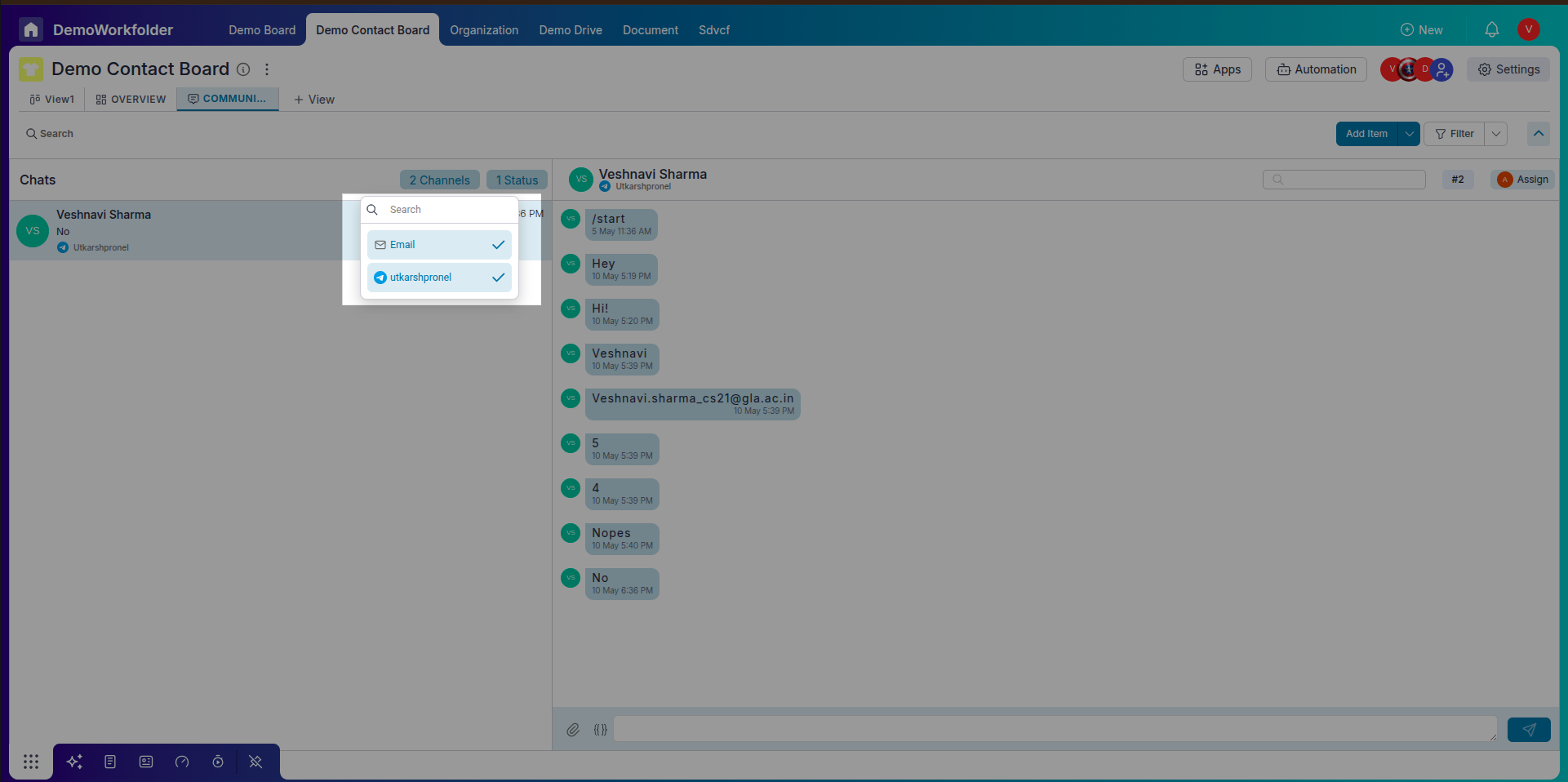 Filter messages by communication channel.