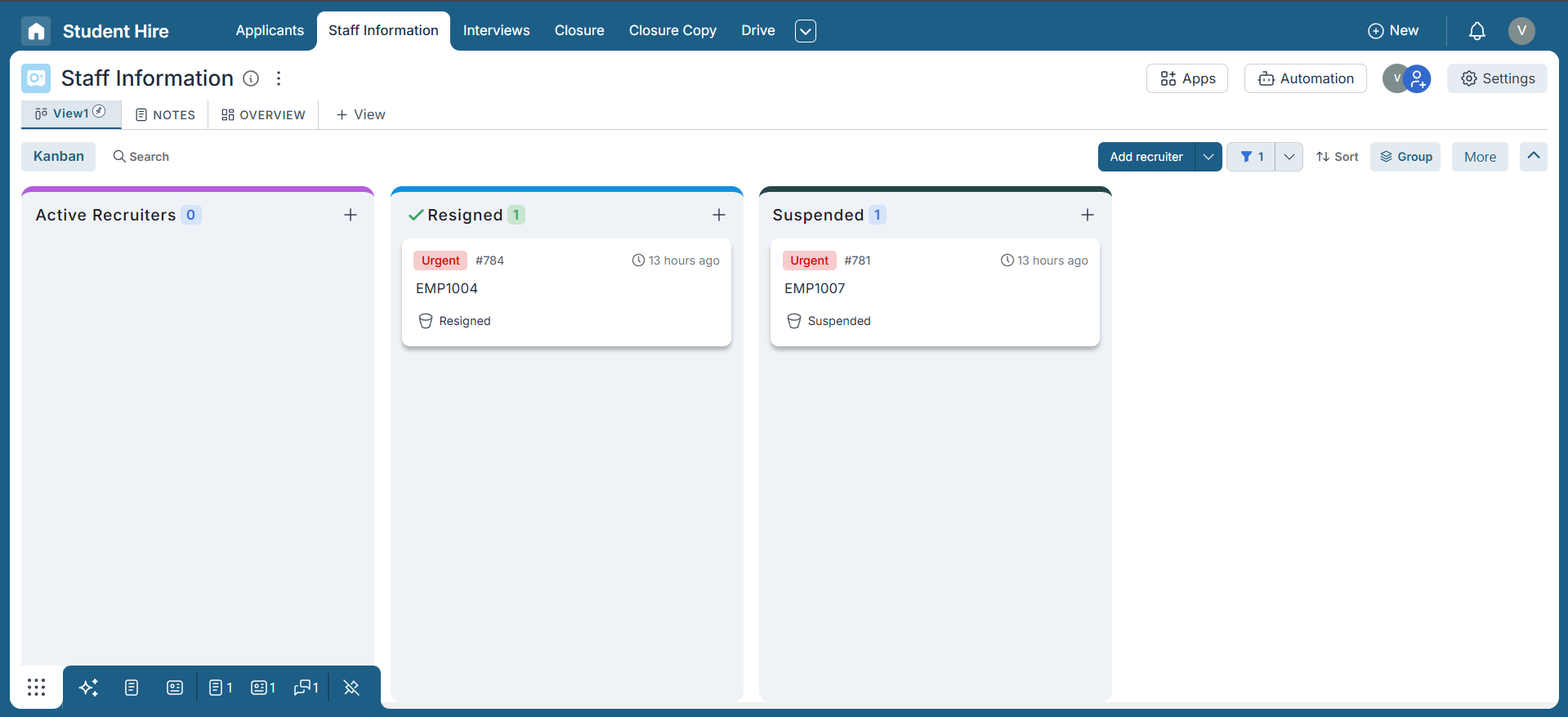Filtered view displaying Urgent Priority items in Pronnel.