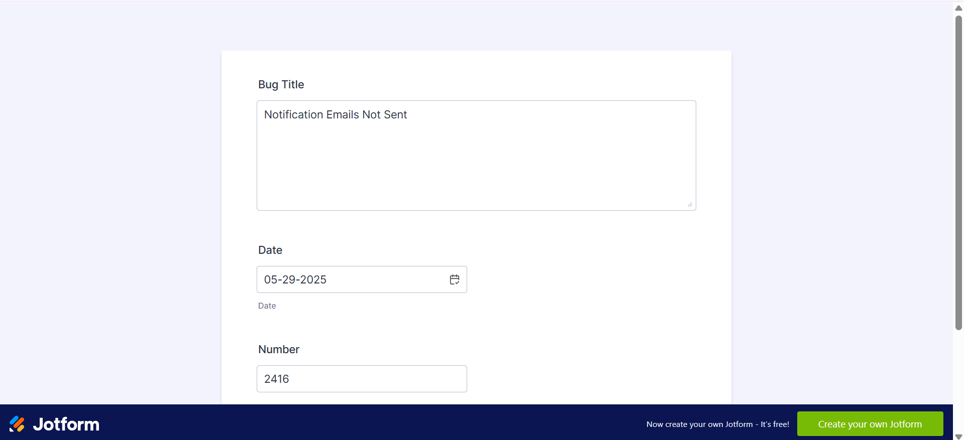Submitting Test Entry in the Form
