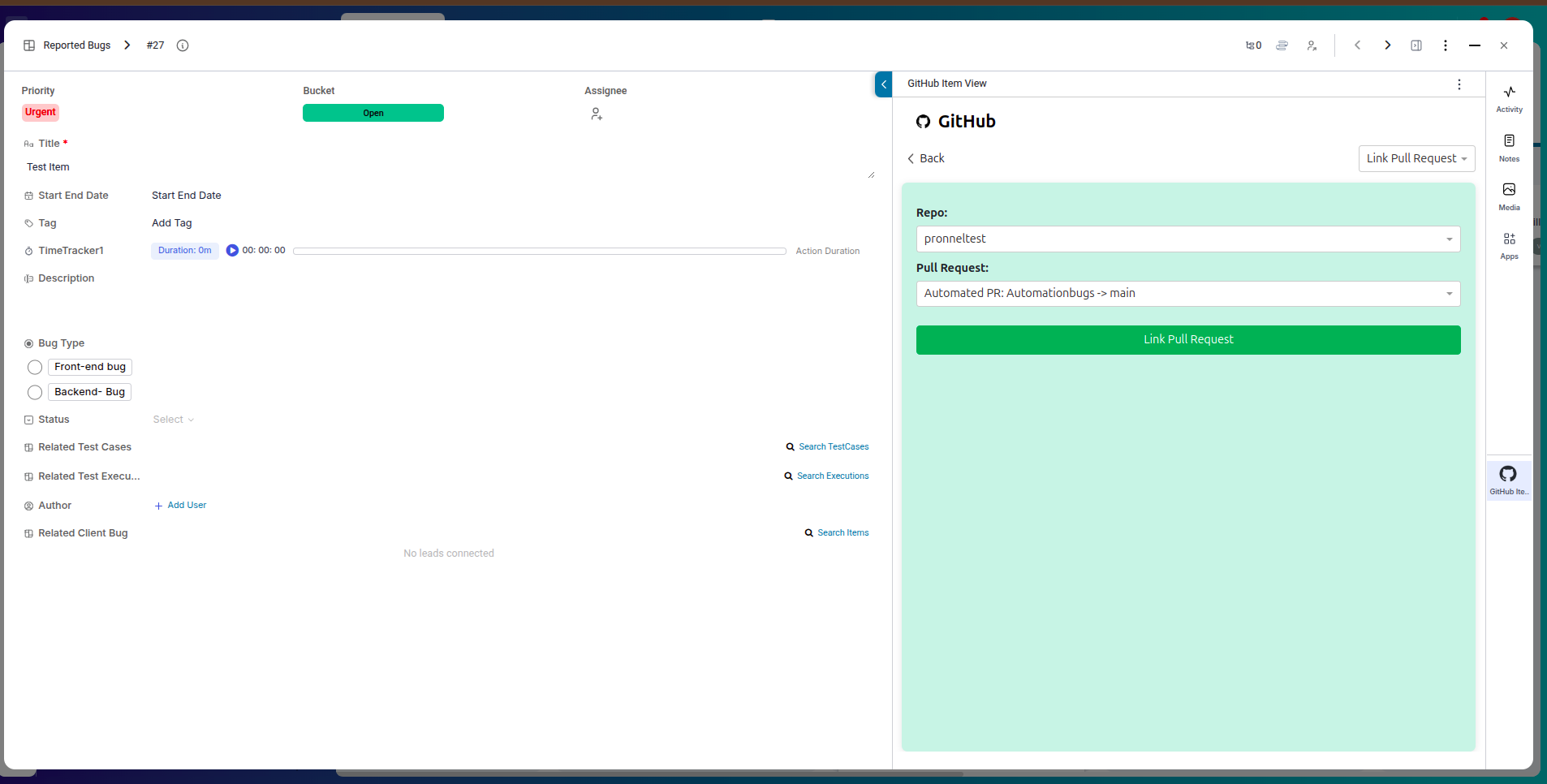 Options to create or link branches