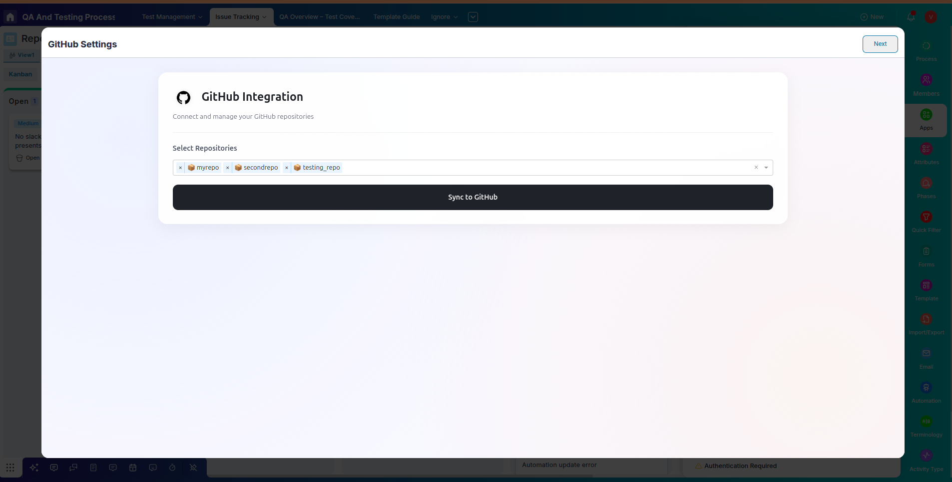 Select repository to connect in Pronnel