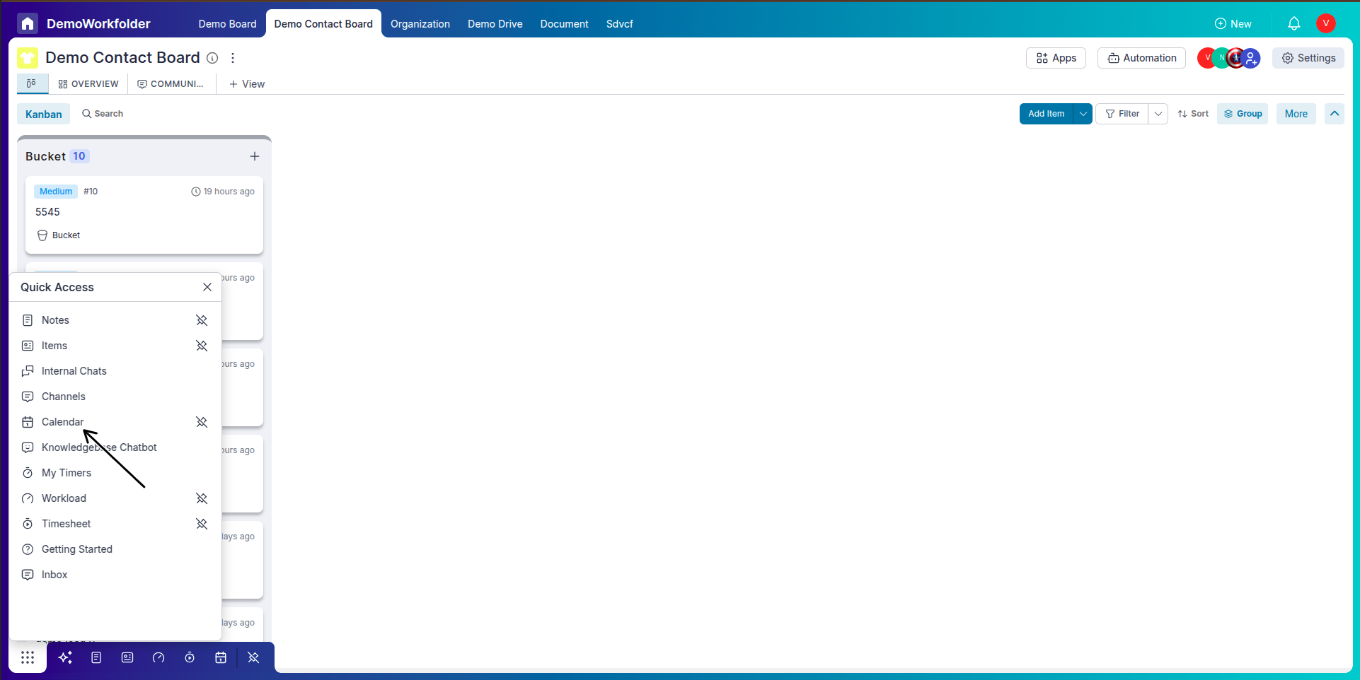 Access Global Calendar from bottom bar
