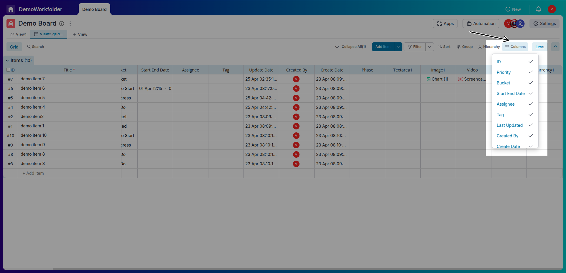 Customize your Grid View columns.