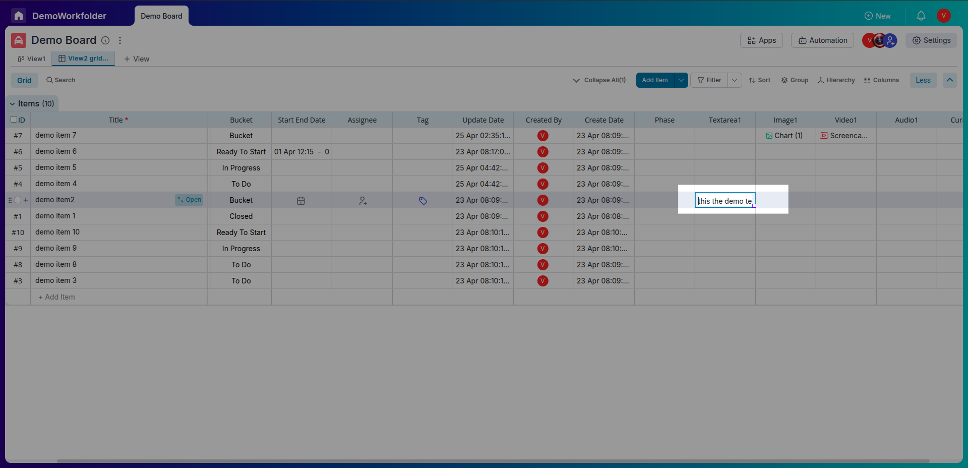 Edit data directly in the grid cells.