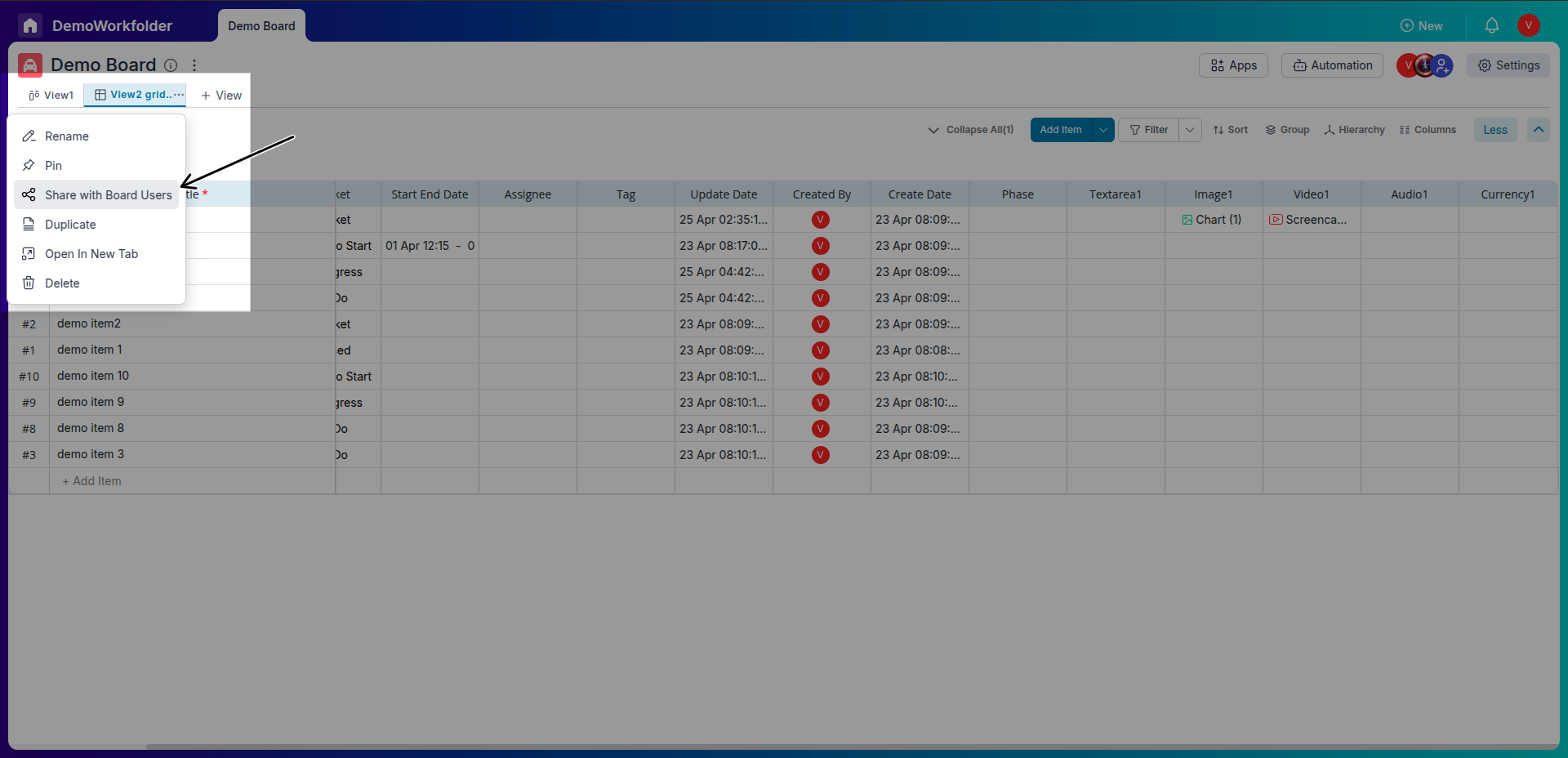 Share your Grid View with teammates.