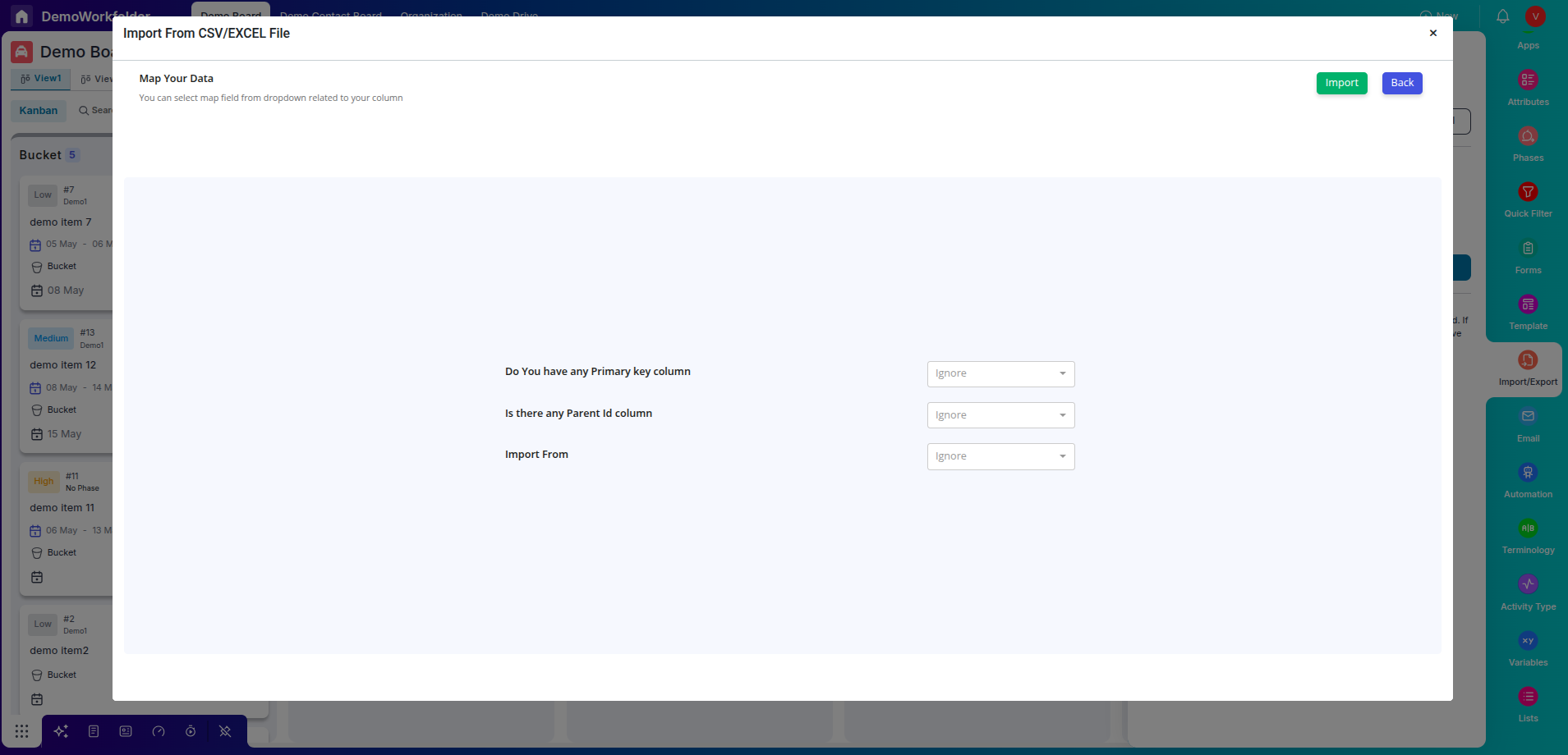 Click import button