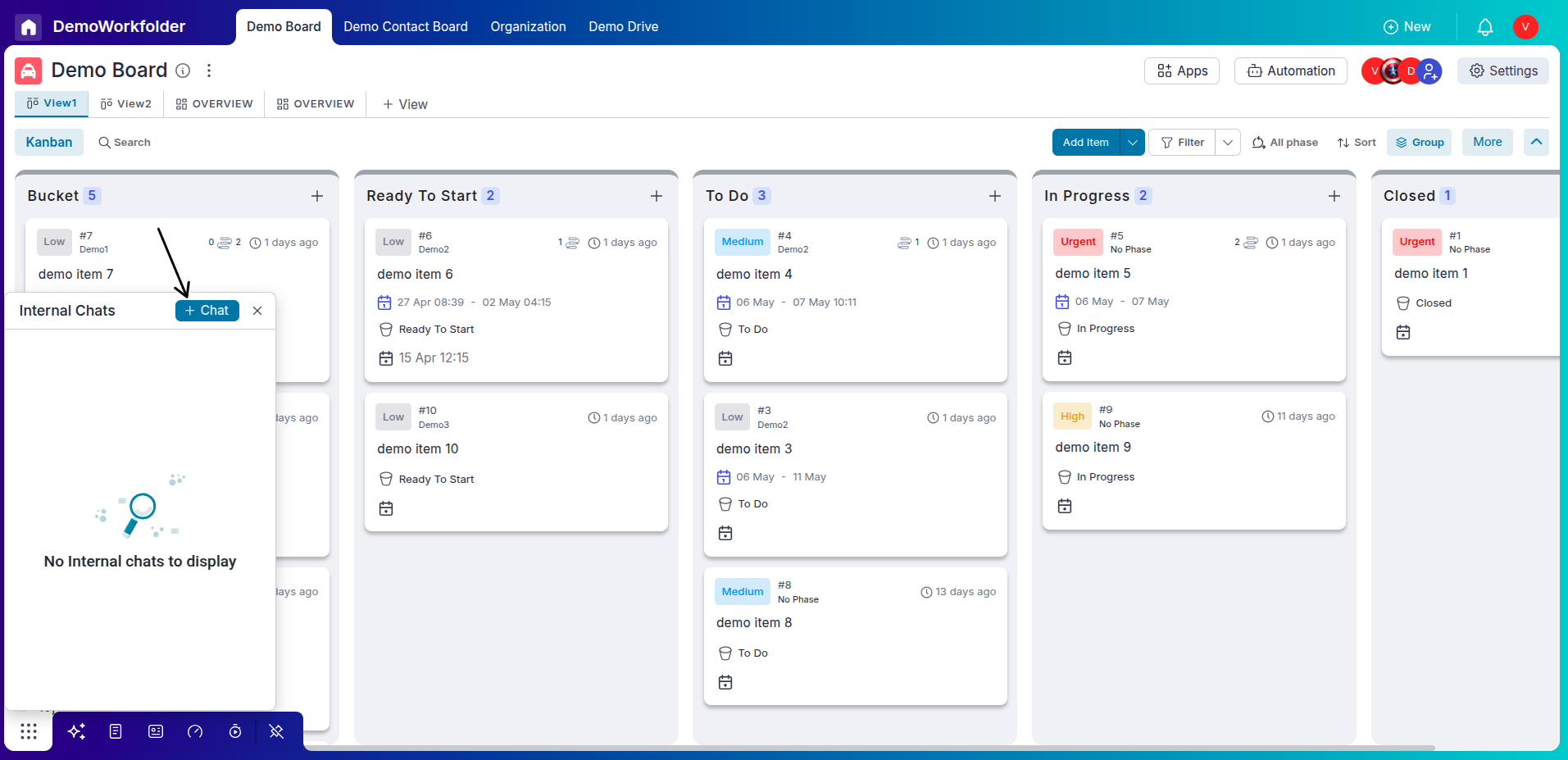 Internal chat interface for team collaboration