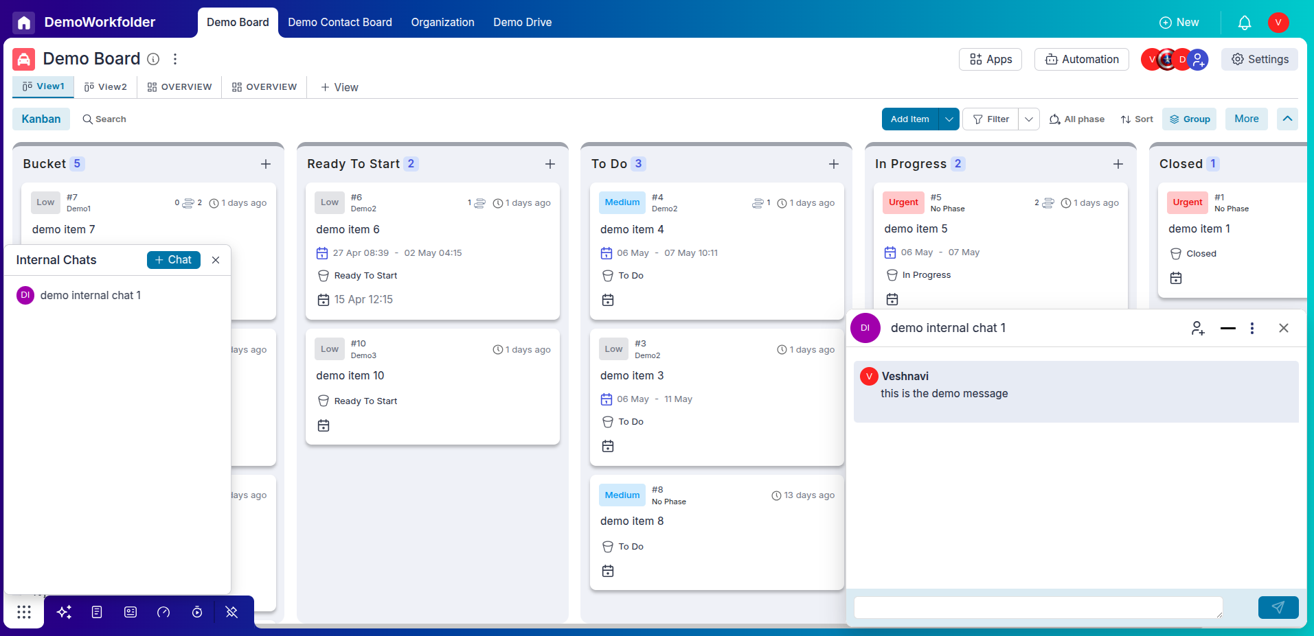 Internal chat interface for team collaboration