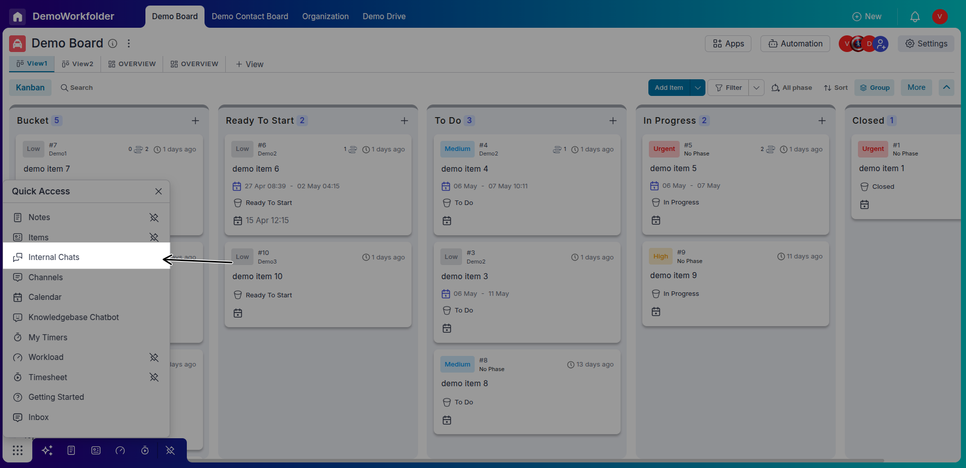 Internal chat interface for team collaboration
