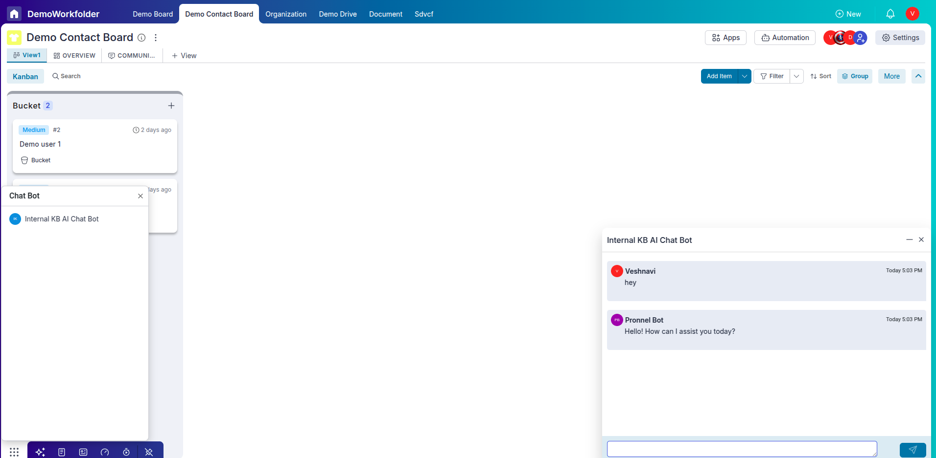 Internal chatbot settings