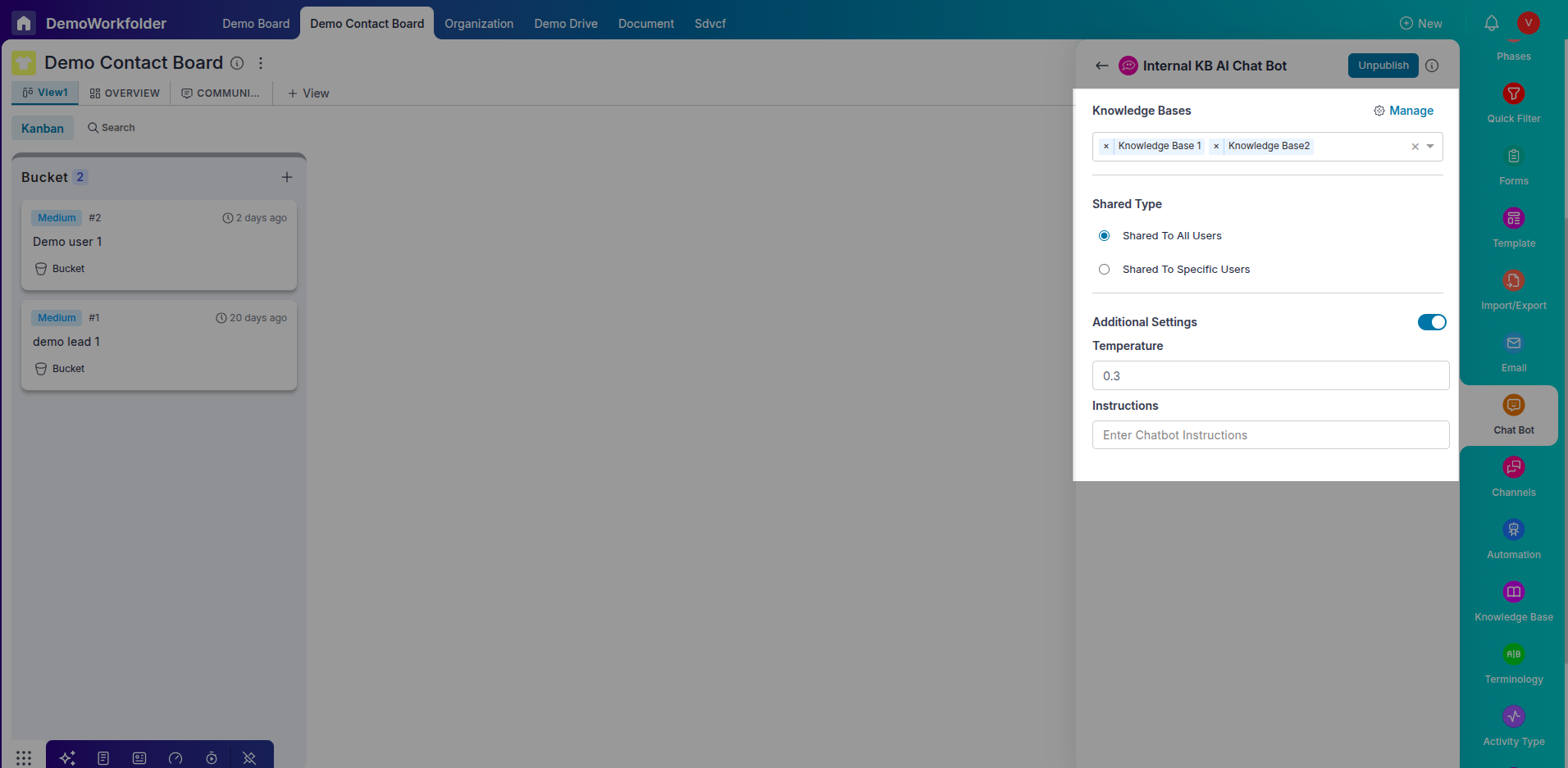Internal chatbot settings