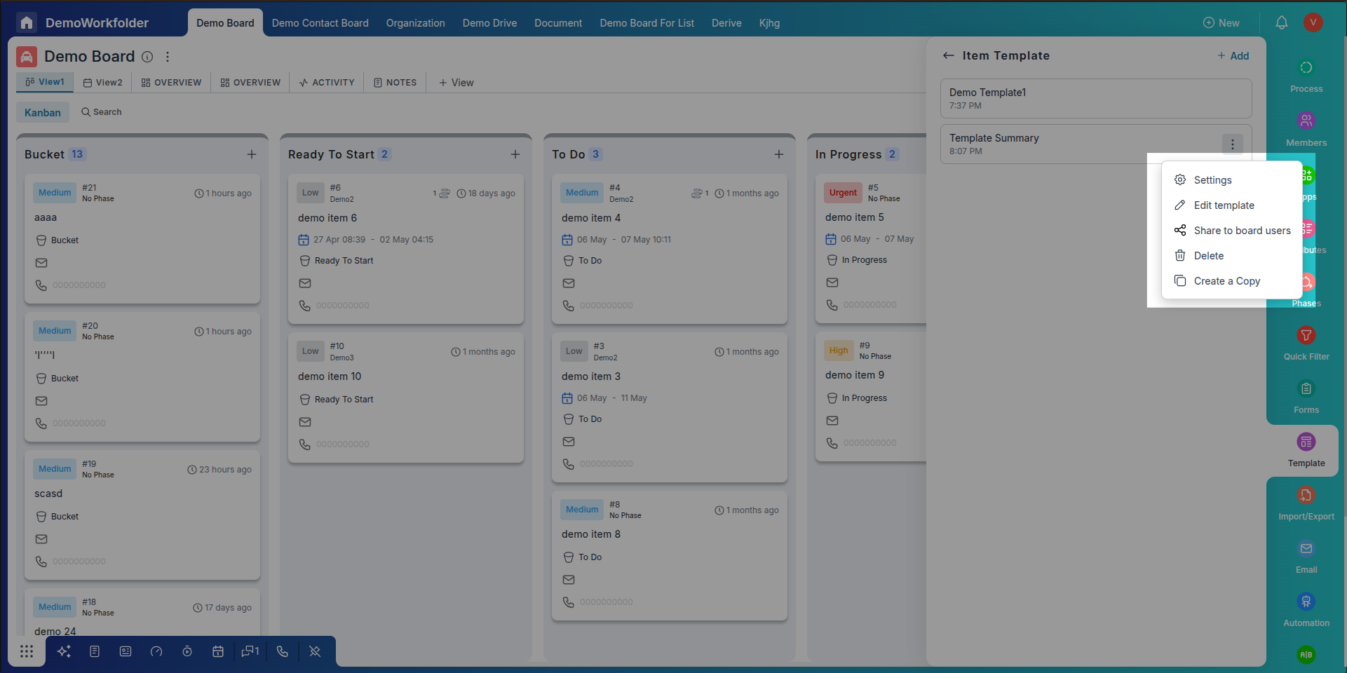 Manage Options in Item Template Menu