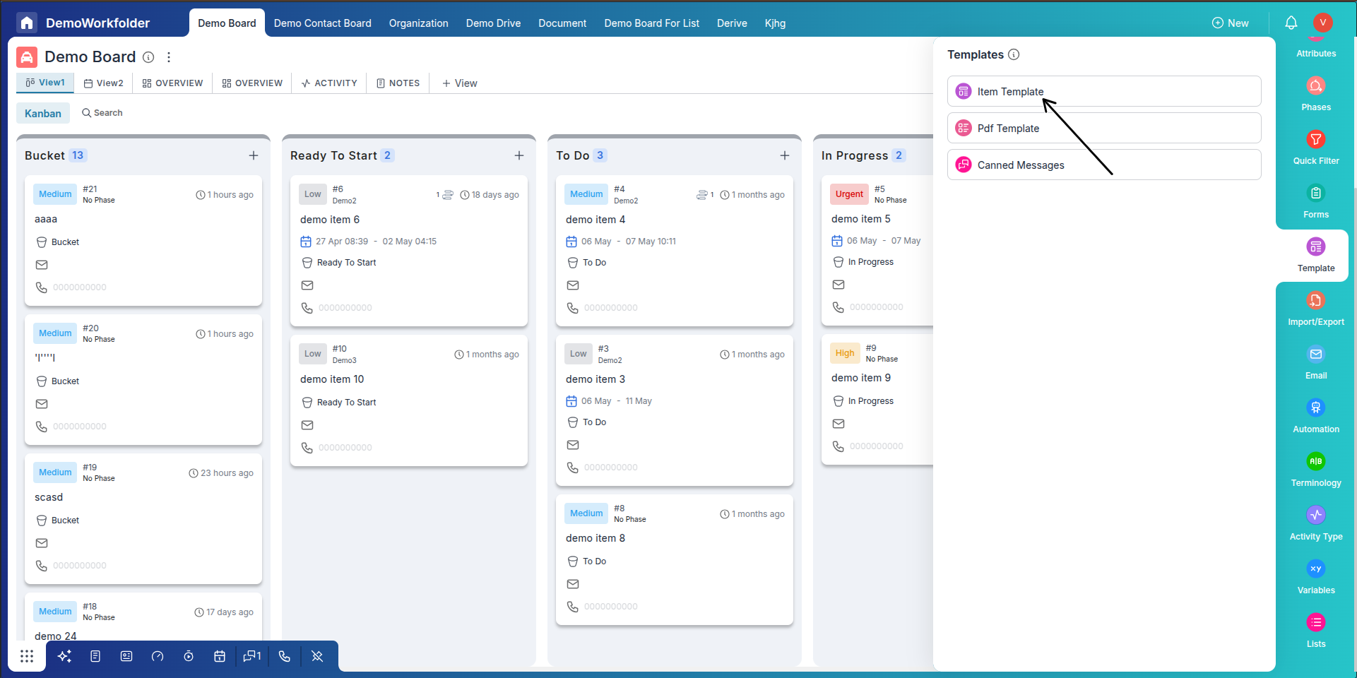 Accessing Item Templates from Board Settings