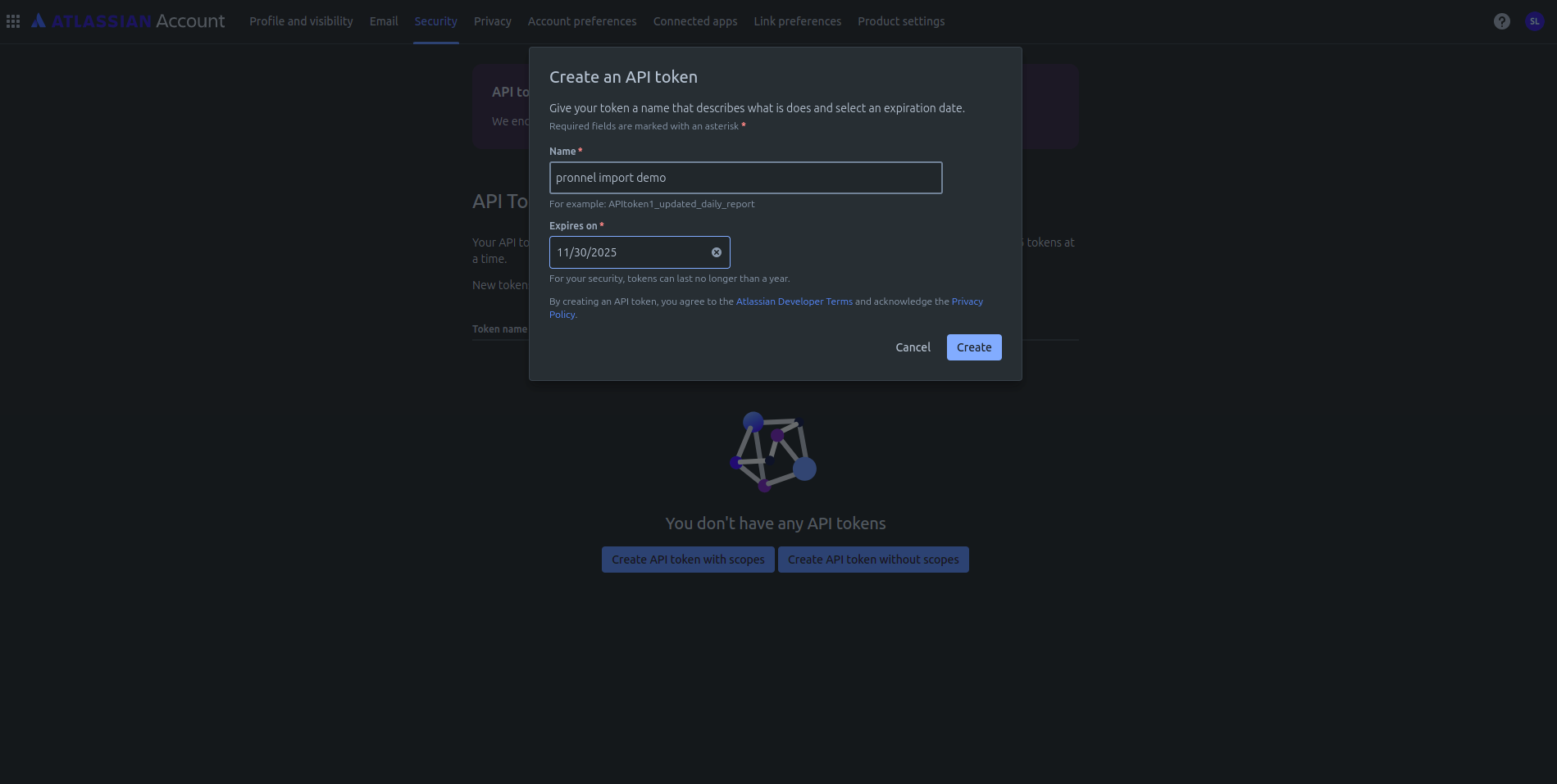 Copy the generated token to your clipboard