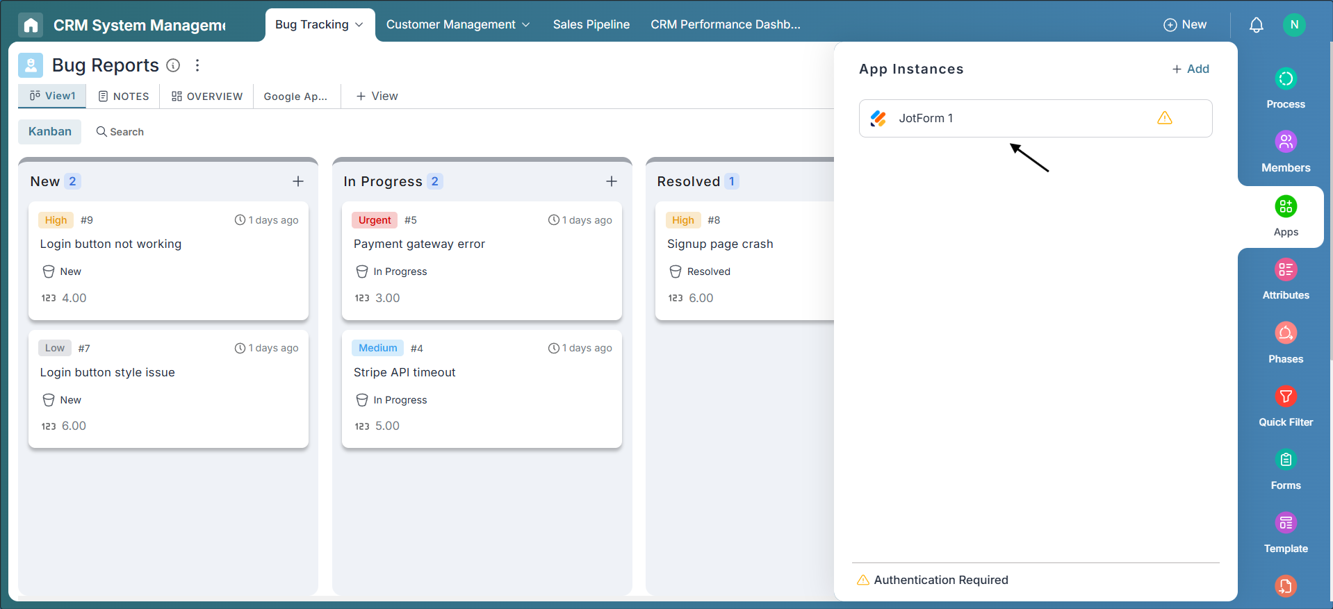 Jotform Instance Added in Apps Section